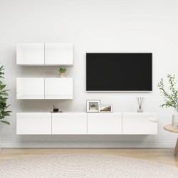 vidaXL Set de muebles de salón 4 pzas madera ingeniería blanco brillo
