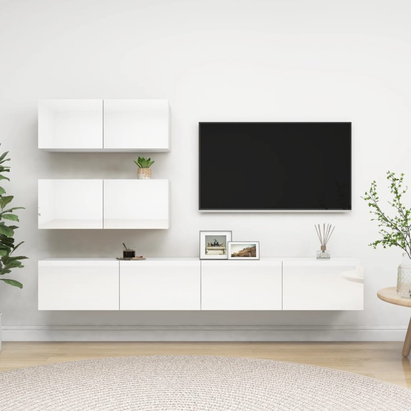 vidaXL Set de muebles de salón 4 pzas madera ingeniería blanco brillo vidaXL Set de muebles de salón 4 pzas madera ingeniería blanco brillo