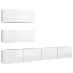 vidaXL Set de muebles de salón 4 pzas madera ingeniería blanco brillo