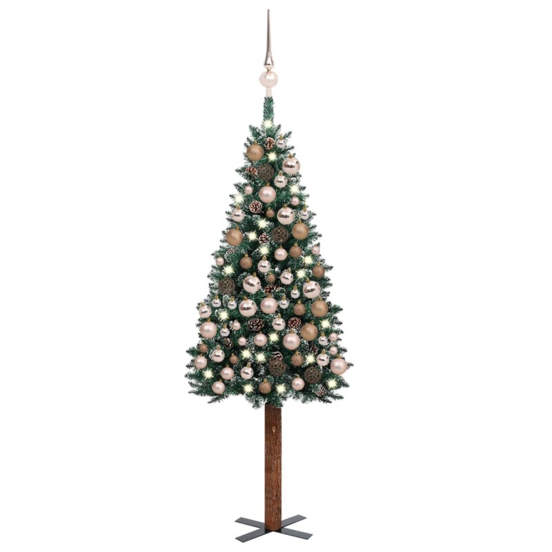 vidaXL Árbol de Navidad delgado con luces y bolas verde 150 cm vidaXL Árbol de Navidad delgado con luces y bolas verde 150 cm