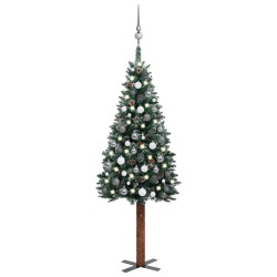 vidaXL Árbol de Navidad delgado con luces y bolas verde 150 cm