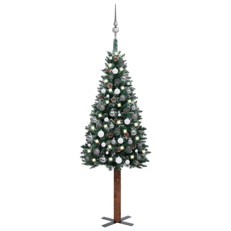 vidaXL Árbol de Navidad delgado con luces y bolas verde 150 cm vidaXL Árbol de Navidad delgado con luces y bolas verde 150 cm