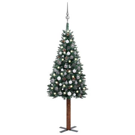 vidaXL Árbol de Navidad delgado con luces y bolas verde 150 cm