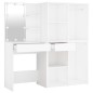 vidaXL Tocador con LED y 2 armarios madera contrachapada blanco vidaXL Tocador con LED y 2 armarios madera contrachapada blanco