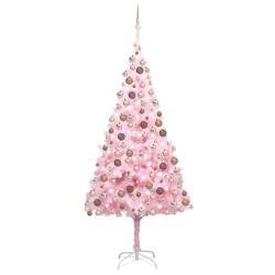vidaXL Árbol de Navidad preiluminado con luces y bolas rosa 240 cm
