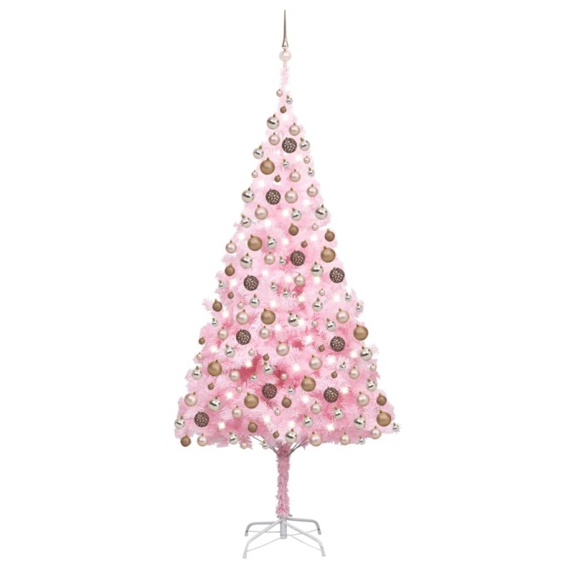 vidaXL Árbol de Navidad preiluminado con luces y bolas rosa 240 cm vidaXL Árbol de Navidad preiluminado con luces y bolas rosa 240 cm