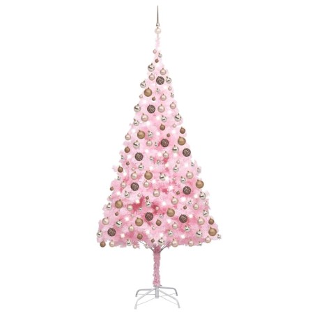 vidaXL Árbol de Navidad preiluminado con luces y bolas rosa 240 cm