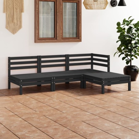 vidaXL Juego de muebles de jardín 4 pzas madera de pino maciza negro