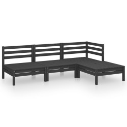 vidaXL Juego de muebles de jardín 4 pzas madera de pino maciza negro
