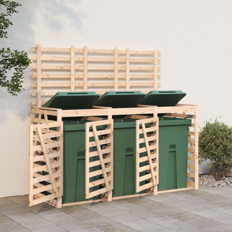 vidaXL Cobertizo triple para cubos de basura madera maciza de pino vidaXL Cobertizo triple para cubos de basura madera maciza de pino
