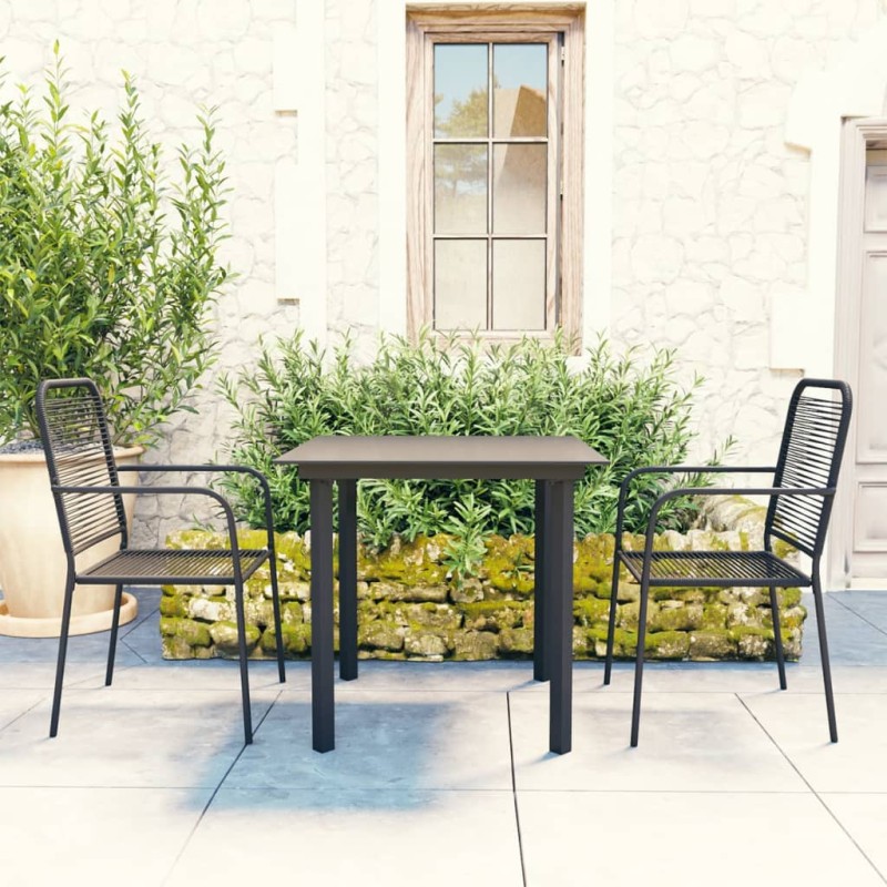 vidaXL Set de comedor de jardín de 3 piezas vidrio y acero negro vidaXL Set de comedor de jardín de 3 piezas vidrio y acero negro