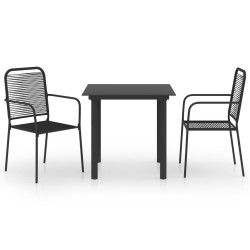 vidaXL Set de comedor de jardín de 3 piezas vidrio y acero negro