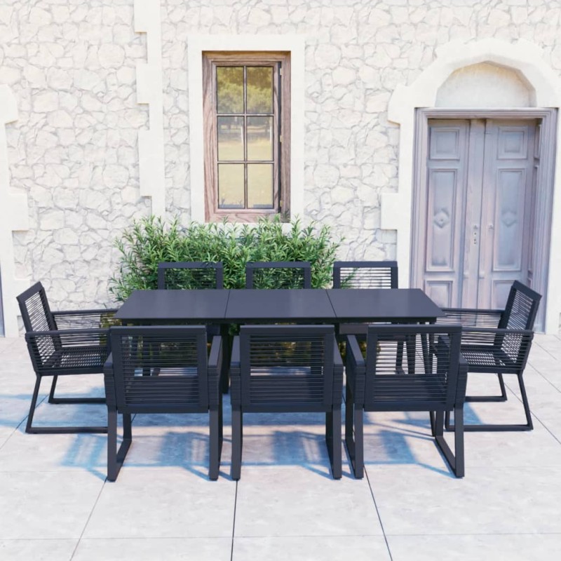 vidaXL Juego de comedor para jardín 9 piezas ratán PVC negro vidaXL Juego de comedor para jardín 9 piezas ratán PVC negro