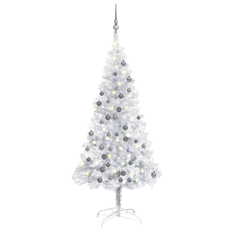 vidaXL Árbol de Navidad preiluminado con luces y bolas plateado 150 cm vidaXL Árbol de Navidad preiluminado con luces y bolas plateado 150 cm