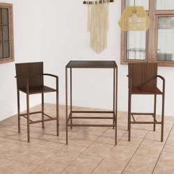 vidaXL Set de bar de jardín 3 piezas y cojines ratán sintético marrón