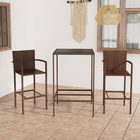 vidaXL Set de bar de jardín 3 piezas y cojines ratán sintético marrón