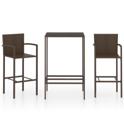 vidaXL Set de bar de jardín 3 piezas y cojines ratán sintético marrón