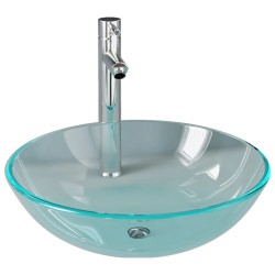 vidaXL Lavabo con grifo y tapón pulsador cristal templado transparente