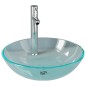 vidaXL Lavabo con grifo y tapón pulsador cristal templado transparente vidaXL Lavabo con grifo y tapón pulsador cristal templado transparente