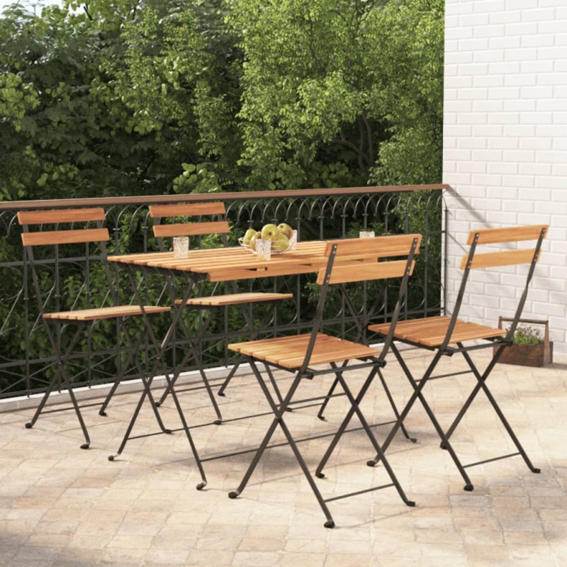 vidaXL Muebles cafetería plegables 5 pzas madera maciza acacia y acero vidaXL Muebles cafetería plegables 5 pzas madera maciza acacia y acero