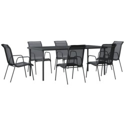 vidaXL Juego de comedor para jardín 7 piezas acero y textilene negro