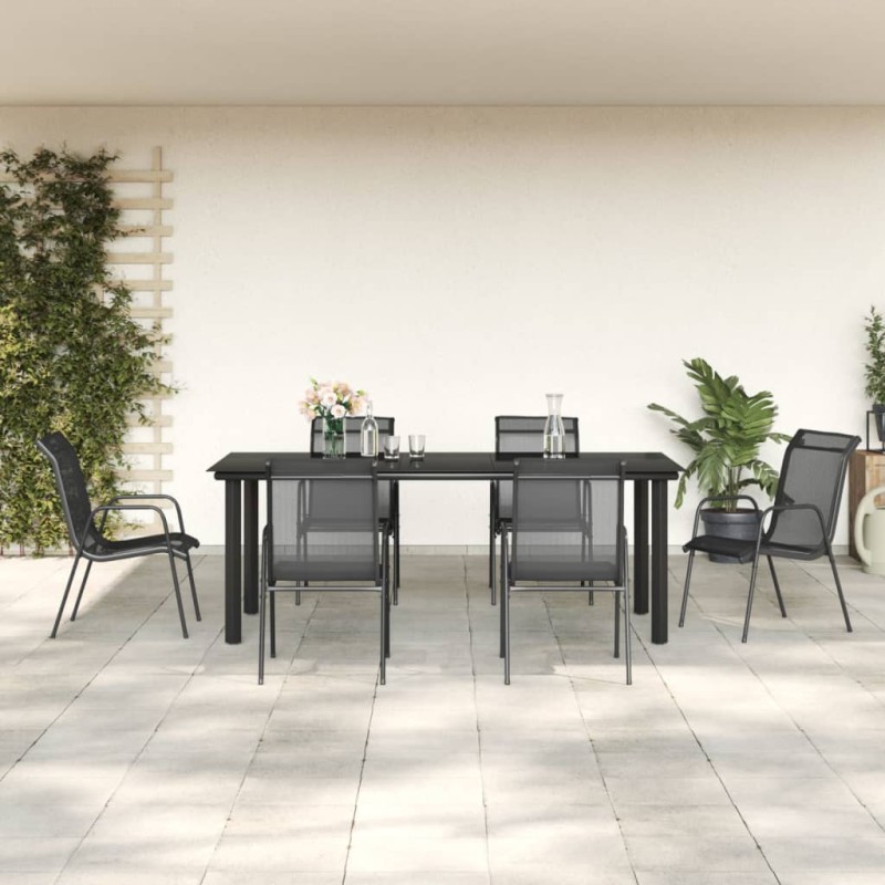 vidaXL Juego de comedor para jardín 7 piezas acero y textilene negro vidaXL Juego de comedor para jardín 7 piezas acero y textilene negro
