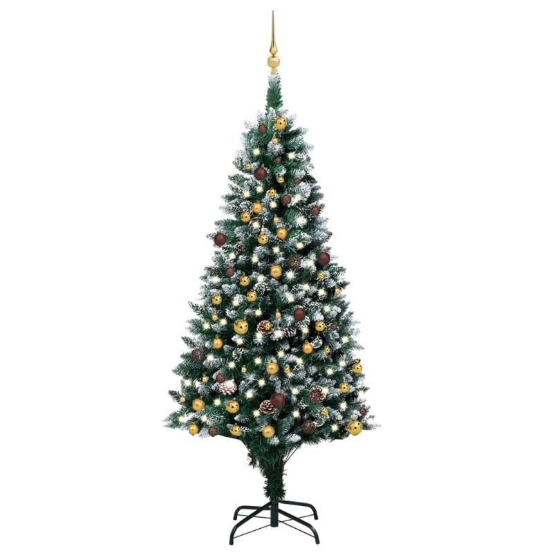 vidaXL Árbol de Navidad helado con luces, bolas y piñas 210 cm vidaXL Árbol de Navidad helado con luces, bolas y piñas 210 cm