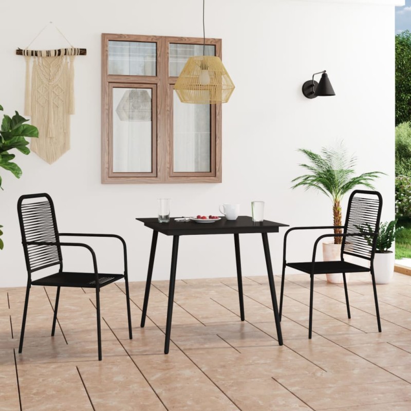vidaXL Set de comedor de jardín 3 pzas cuerda de algodón y acero negro vidaXL Set de comedor de jardín 3 pzas cuerda de algodón y acero negro