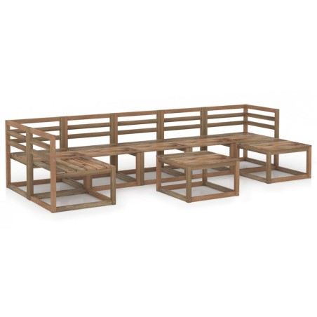 vidaXL Muebles de jardín 8 pzas cojines madera pino impregnada marrón