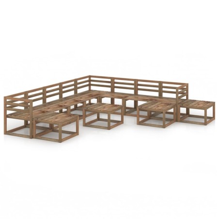 vidaXL Muebles de jardín 12 pzas cojines madera pino impregnada marrón