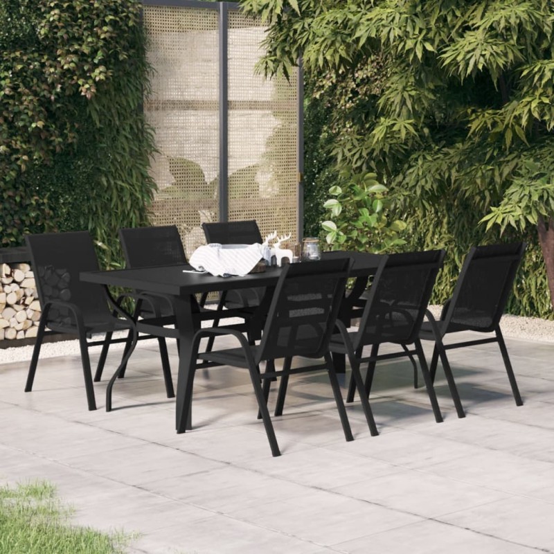 vidaXL Juego de comedor para jardín 7 piezas negro vidaXL Juego de comedor para jardín 7 piezas negro