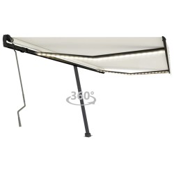 vidaXL Toldo retráctil manual con LED color crema 450x300 cm