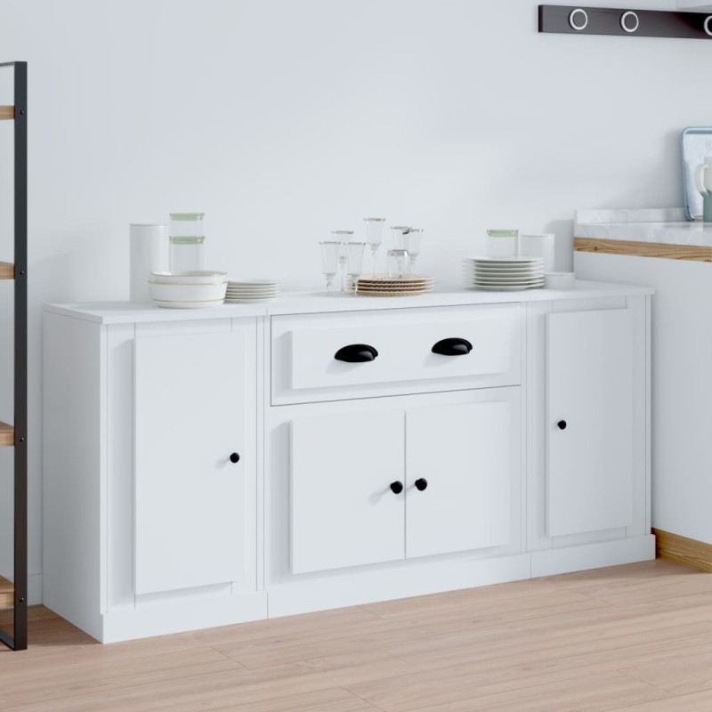vidaXL Aparadores 3 piezas madera contrachapada blanco vidaXL Aparadores 3 piezas madera contrachapada blanco