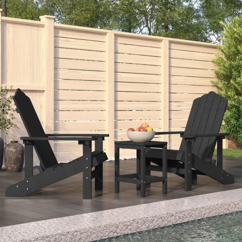 vidaXL Sillas de jardín Adirondack con mesa HDPE gris antracita vidaXL Sillas de jardín Adirondack con mesa HDPE gris antracita