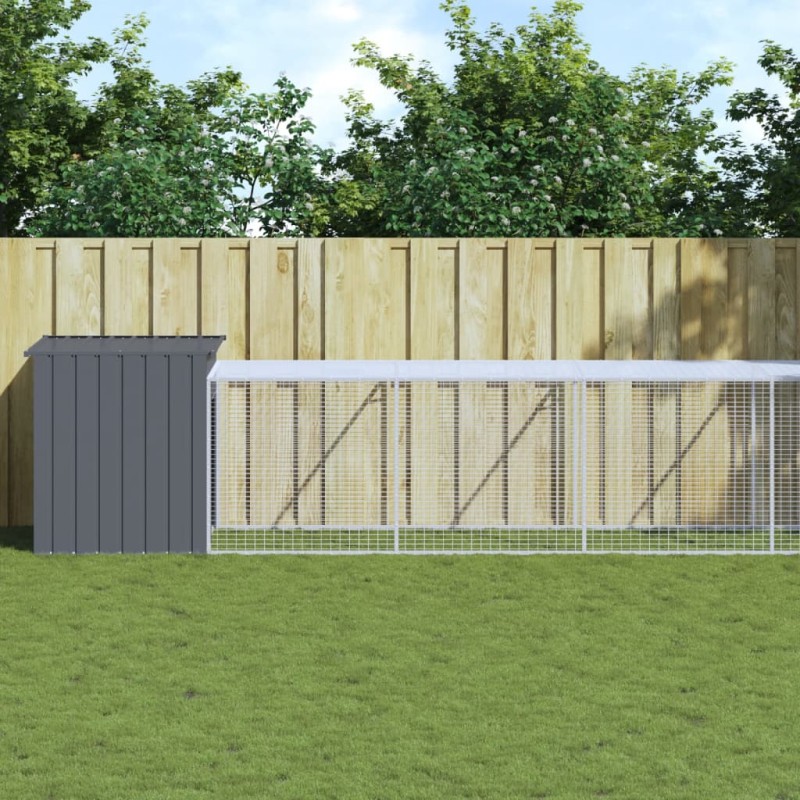 vidaXL Gallinero con corral acero galvanizado gris 110x813x110 cm