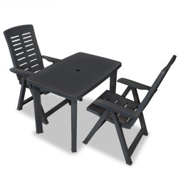 vidaXL Set de mesa y sillas de jardín 3 piezas plástico gris antracita