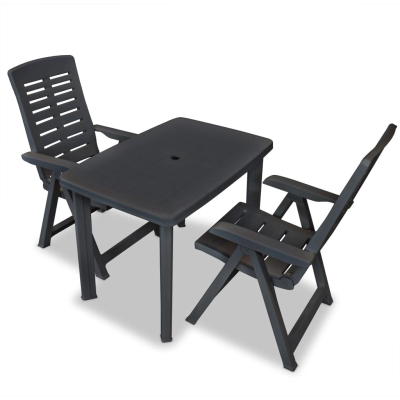 vidaXL Set de mesa y sillas de jardín 3 piezas plástico gris antracita vidaXL Set de mesa y sillas de jardín 3 piezas plástico gris antracita