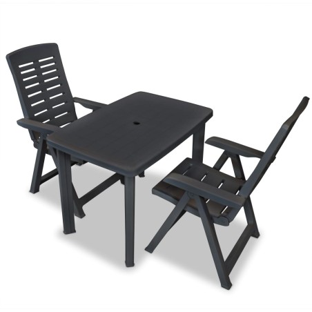 vidaXL Set de mesa y sillas de jardín 3 piezas plástico gris antracita