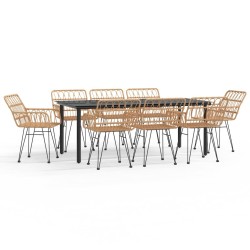 vidaXL Juego de comedor de jardín 9 piezas ratán sintético
