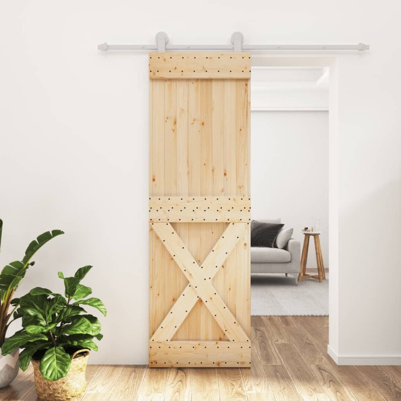 vidaXL Puerta corredera con herrajes madera maciza de pino 70x210 cm vidaXL Puerta corredera con herrajes madera maciza de pino 70x210 cm
