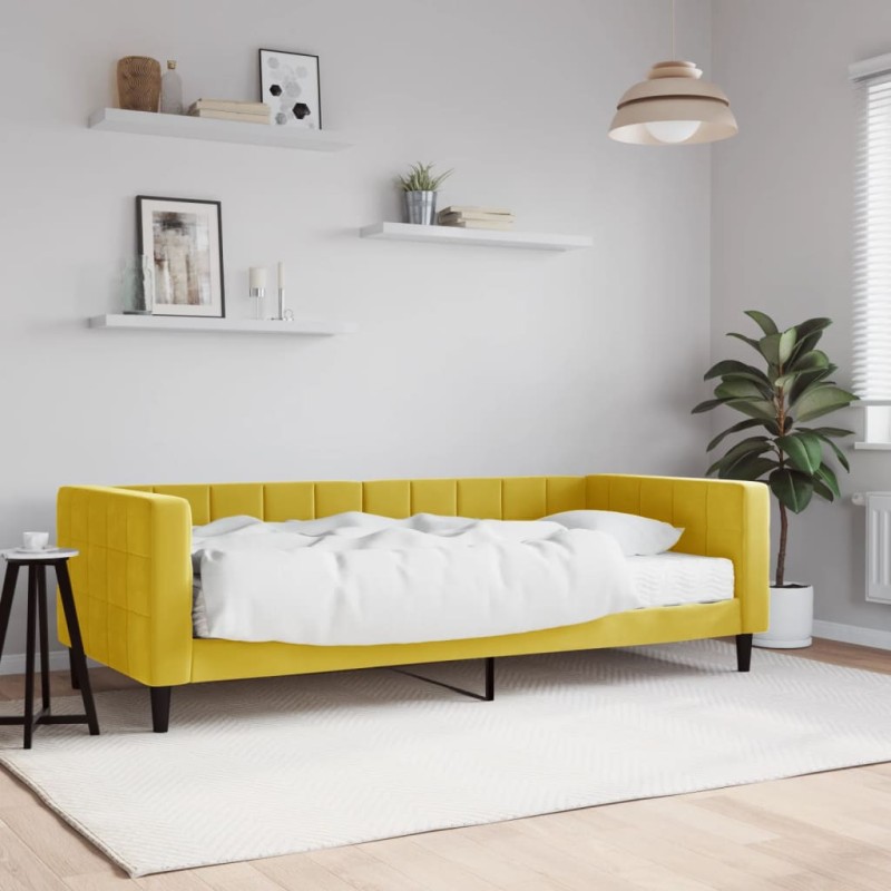 vidaXL Sofá cama con colchón terciopelo amarillo 90x200 cm vidaXL Sofá cama con colchón terciopelo amarillo 90x200 cm