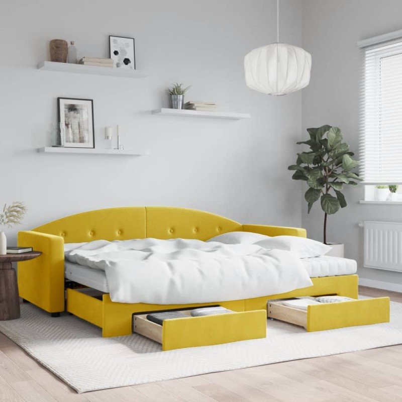 vidaXL Sofá cama nido con cajones terciopelo amarillo 80x200 cm vidaXL Sofá cama nido con cajones terciopelo amarillo 80x200 cm