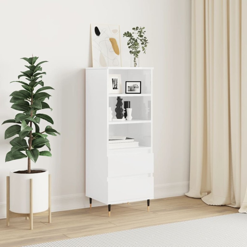 vidaXL Aparador alto madera contrachapada blanco brillo 40x36x110 cm vidaXL Aparador alto madera contrachapada blanco brillo 40x36x110 cm