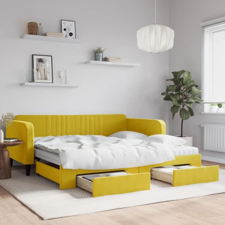 vidaXL Sofá cama nido con cajones terciopelo amarillo 100x200 cm