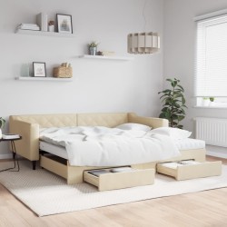 vidaXL Sofá cama nido con cajones tela color crema 100x200 cm