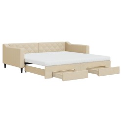 vidaXL Sofá cama nido con cajones tela color crema 100x200 cm