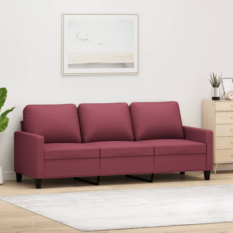 vidaXL Sofá de 3 plazas de tela rojo tinto 180 cm vidaXL Sofá de 3 plazas de tela rojo tinto 180 cm