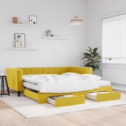 vidaXL Sofá cama nido con cajones terciopelo amarillo 100x200 cm