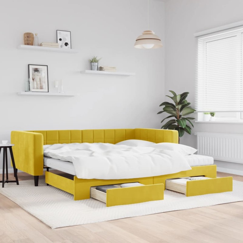 vidaXL Sofá cama nido con cajones terciopelo amarillo 100x200 cm vidaXL Sofá cama nido con cajones terciopelo amarillo 100x200 cm