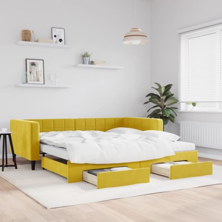 vidaXL Sofá cama nido con cajones terciopelo amarillo 100x200 cm